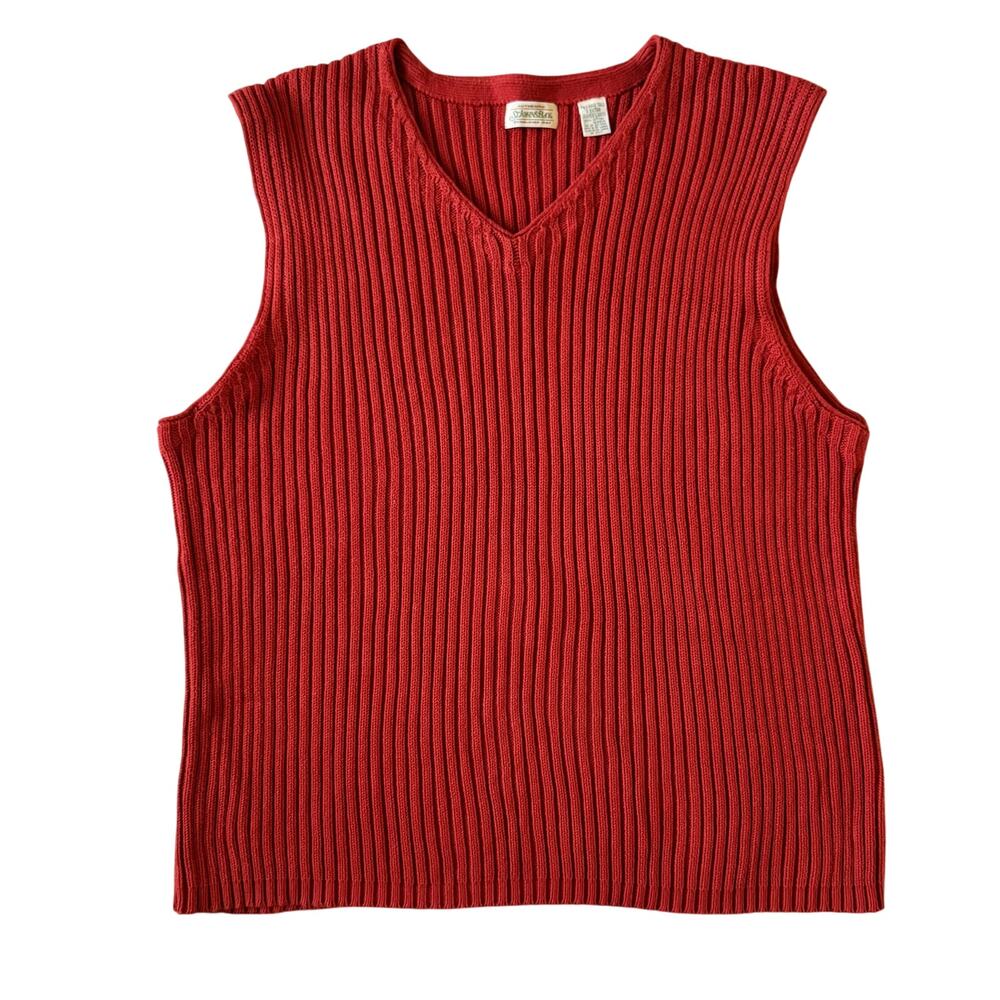VTG St. John's Bay Ribbed Knit Sweater Vest Men 3XL Tall 3X Orange Cotton Preppy